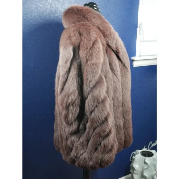 Beautiful Burgundy Maroon Dyed Fox Fur Coat Jacket